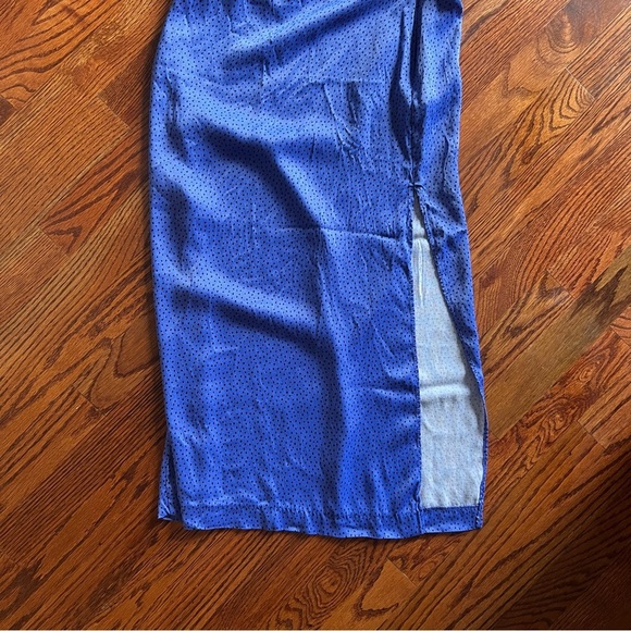 Zara Midi Skirt Womens Size Small Satin Side Slit Spotted Polka Dot Royal Blue - Picture 8 of 12